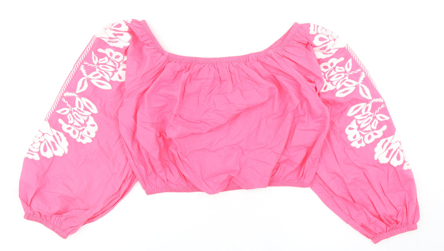 Womens UK Size 14 Marks and Spencer Pink Cropped Blouse