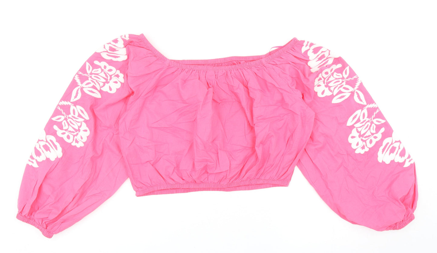 Womens UK Size 14 Marks and Spencer Pink Cropped Blouse