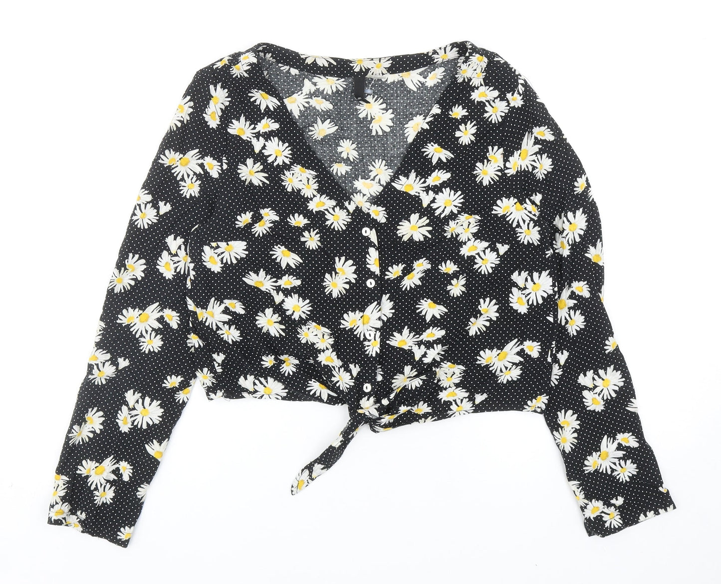 Womens UK Size 10 H&M Black Cropped Button-Up