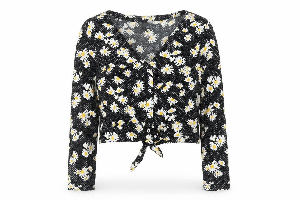 Womens UK Size 10 H&M Black Cropped Button-Up