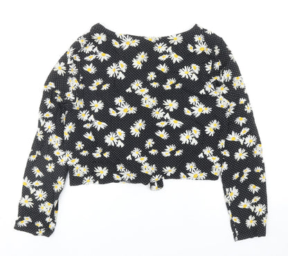 Womens UK Size 10 H&M Black Cropped Button-Up