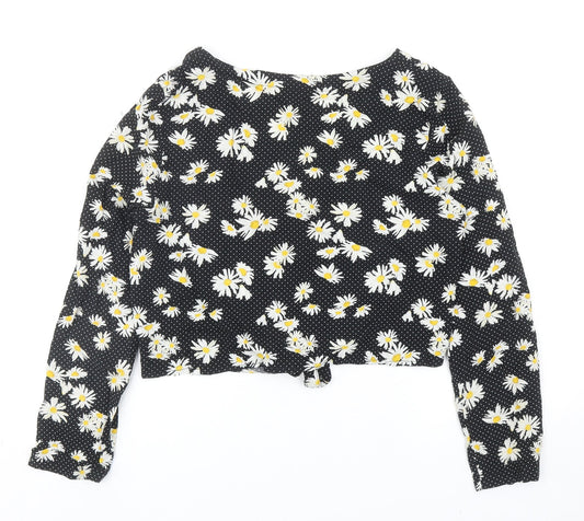 Womens UK Size 10 H&M Black Cropped Button-Up