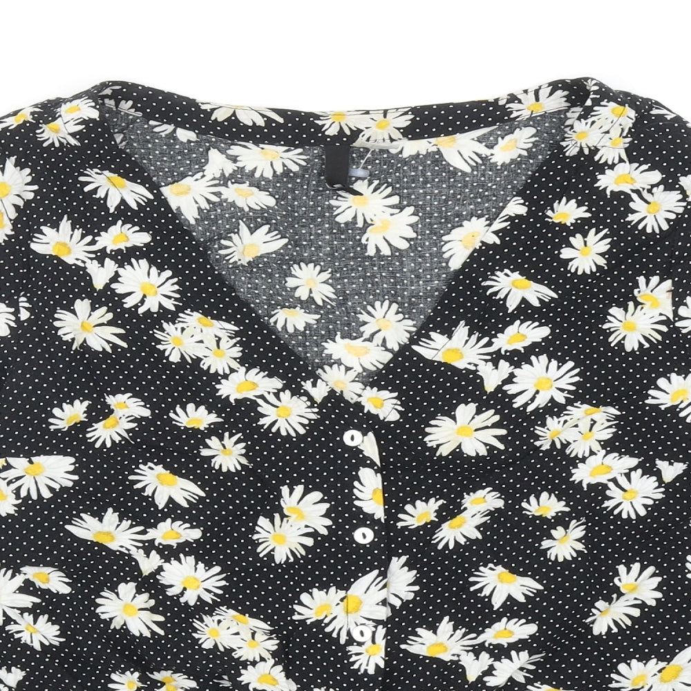 Womens UK Size 10 H&M Black Cropped Button-Up