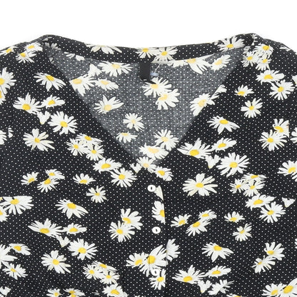 Womens UK Size 10 H&M Black Cropped Button-Up