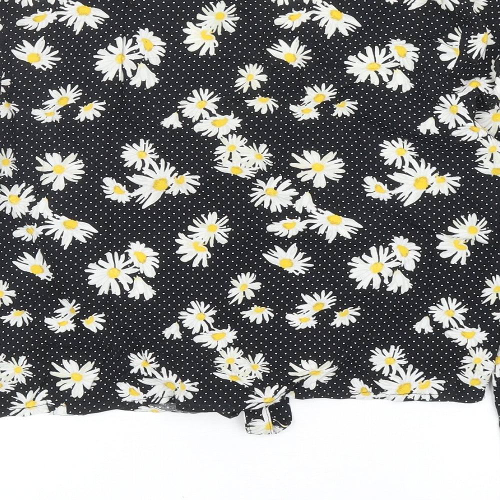 Womens UK Size 10 H&M Black Cropped Button-Up