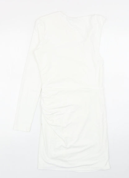 Zara Womens White Polyester Bodycon Size S One Shoulder Zip
