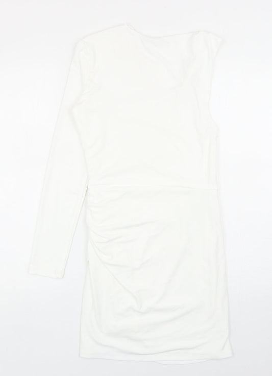 Zara Womens White Polyester Bodycon Size S One Shoulder Zip