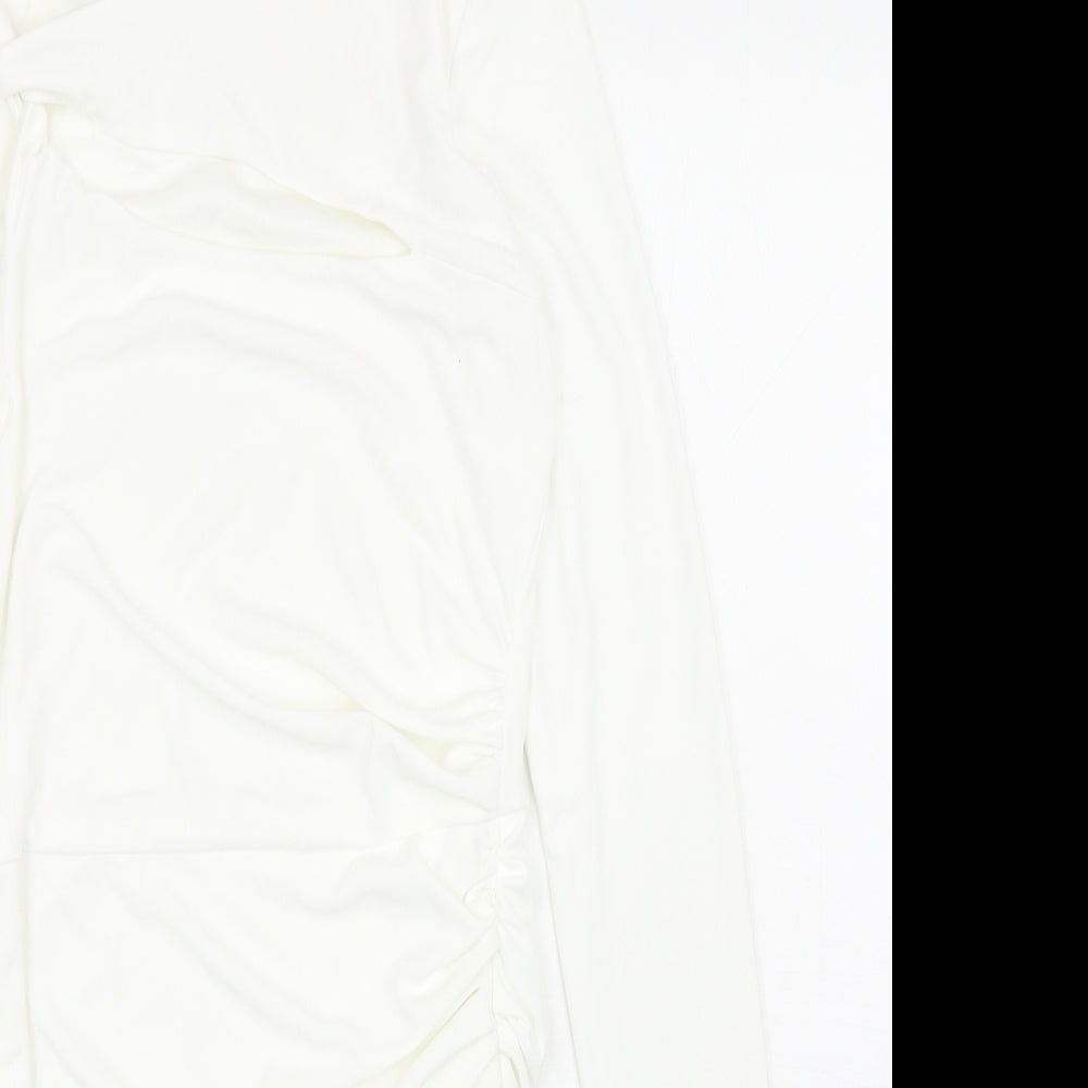 Zara Womens White Polyester Bodycon Size S One Shoulder Zip
