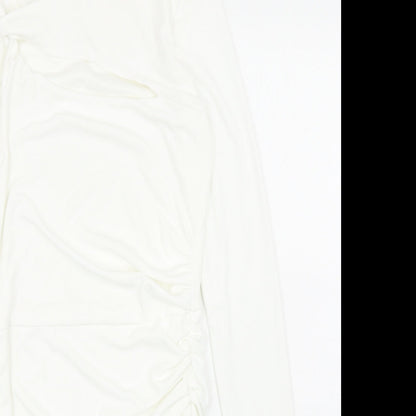 Zara Womens White Polyester Bodycon Size S One Shoulder Zip