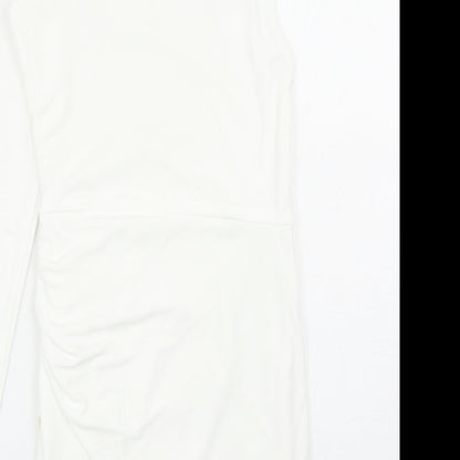 Zara Womens White Polyester Bodycon Size S One Shoulder Zip