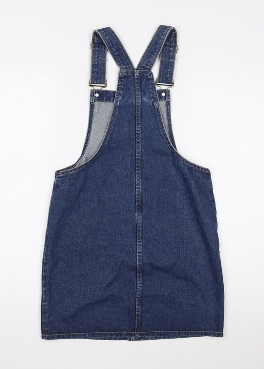 Denim & Co. Womens Blue Cotton Pinafore/Dungaree Dress Size 6 Square Neck Button