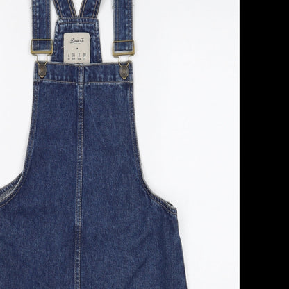 Denim & Co. Womens Blue Cotton Pinafore/Dungaree Dress Size 6 Square Neck Button