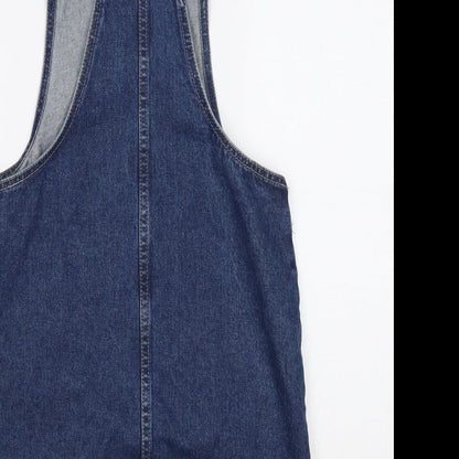 Denim & Co. Womens Blue Cotton Pinafore/Dungaree Dress Size 6 Square Neck Button