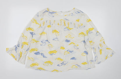 Savannah Miller Womens White Geometric Viscose Basic Blouse Size 14 Boat Neck - Cloud Print, Flute Sleeve