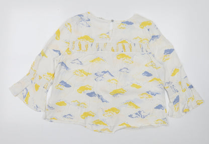 Savannah Miller Womens White Geometric Viscose Basic Blouse Size 14 Boat Neck - Cloud Print, Flute Sleeve