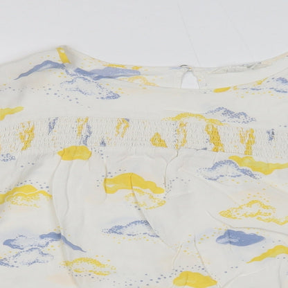 Savannah Miller Womens White Geometric Viscose Basic Blouse Size 14 Boat Neck - Cloud Print, Flute Sleeve