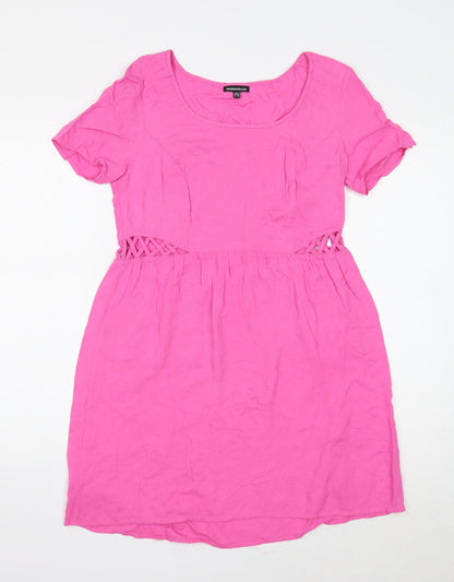 Warehouse Womens Pink Viscose T-Shirt Dress Size 10 Boat Neck Pullover