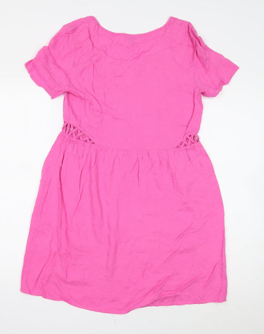 Warehouse Womens Pink Viscose T-Shirt Dress Size 10 Boat Neck Pullover