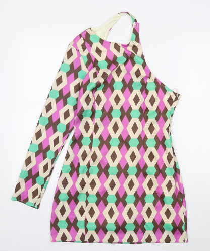 Zara Womens Multicoloured Geometric Polyester Mini Size S One Shoulder Zip
