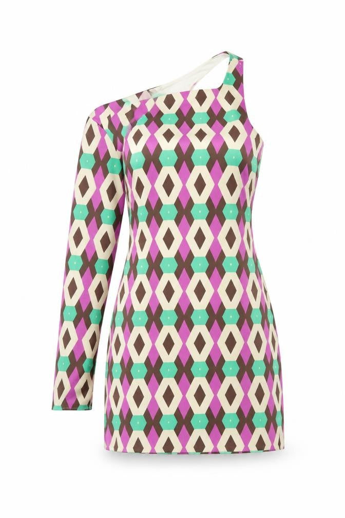Zara Womens Multicoloured Geometric Polyester Mini Size S One Shoulder Zip