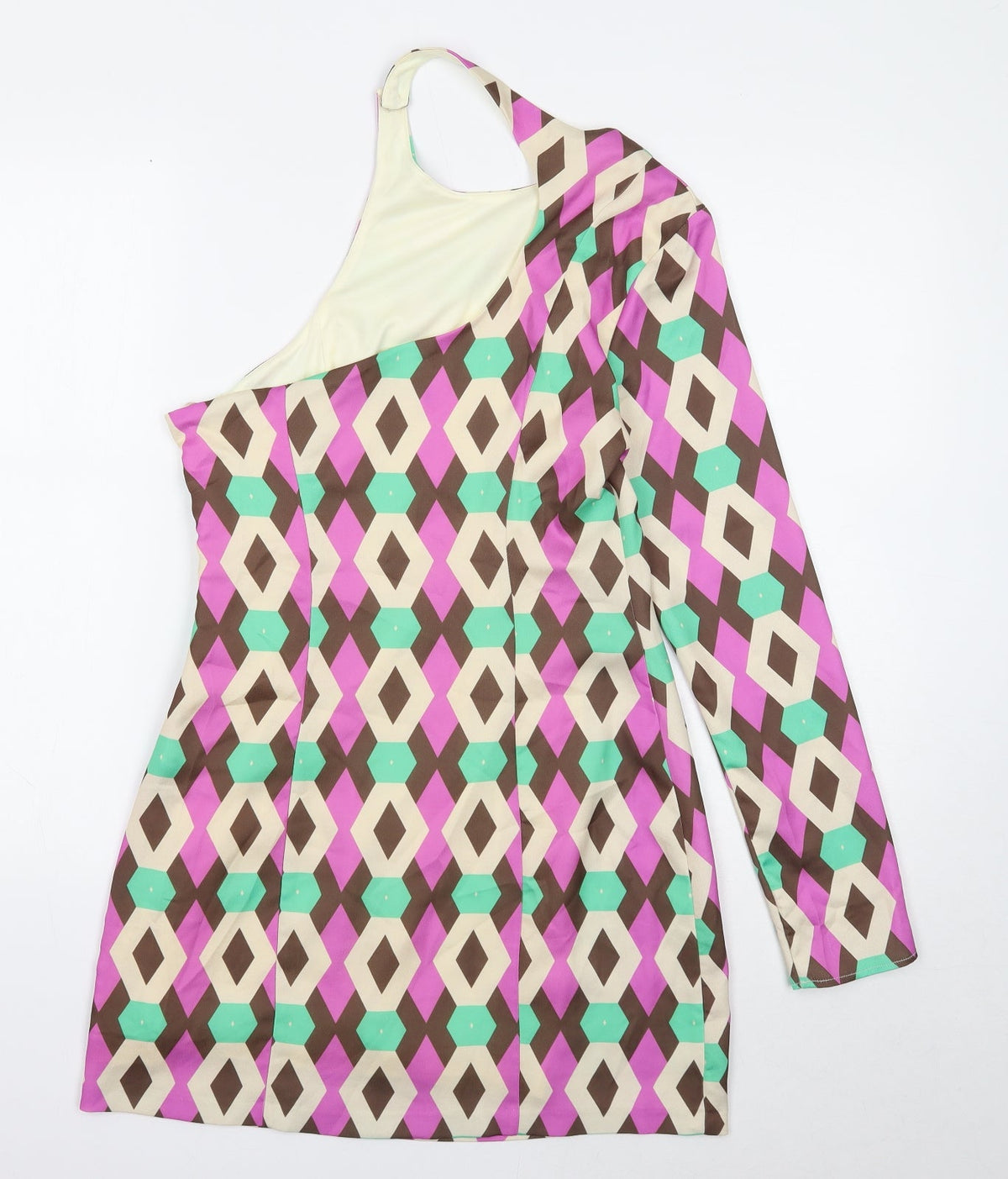 Zara Womens Multicoloured Geometric Polyester Mini Size S One Shoulder Zip