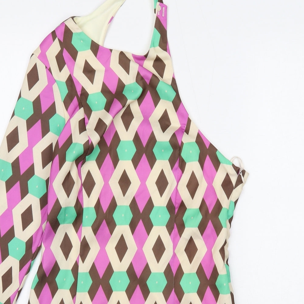 Zara Womens Multicoloured Geometric Polyester Mini Size S One Shoulder Zip