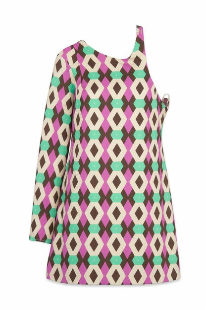 Zara Womens Multicoloured Geometric Polyester A-Line Size M One Shoulder Button