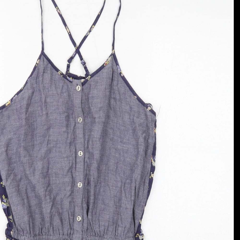 Chelsea Girl Womens Blue Cotton Playsuit One-Piece Size 10 Button