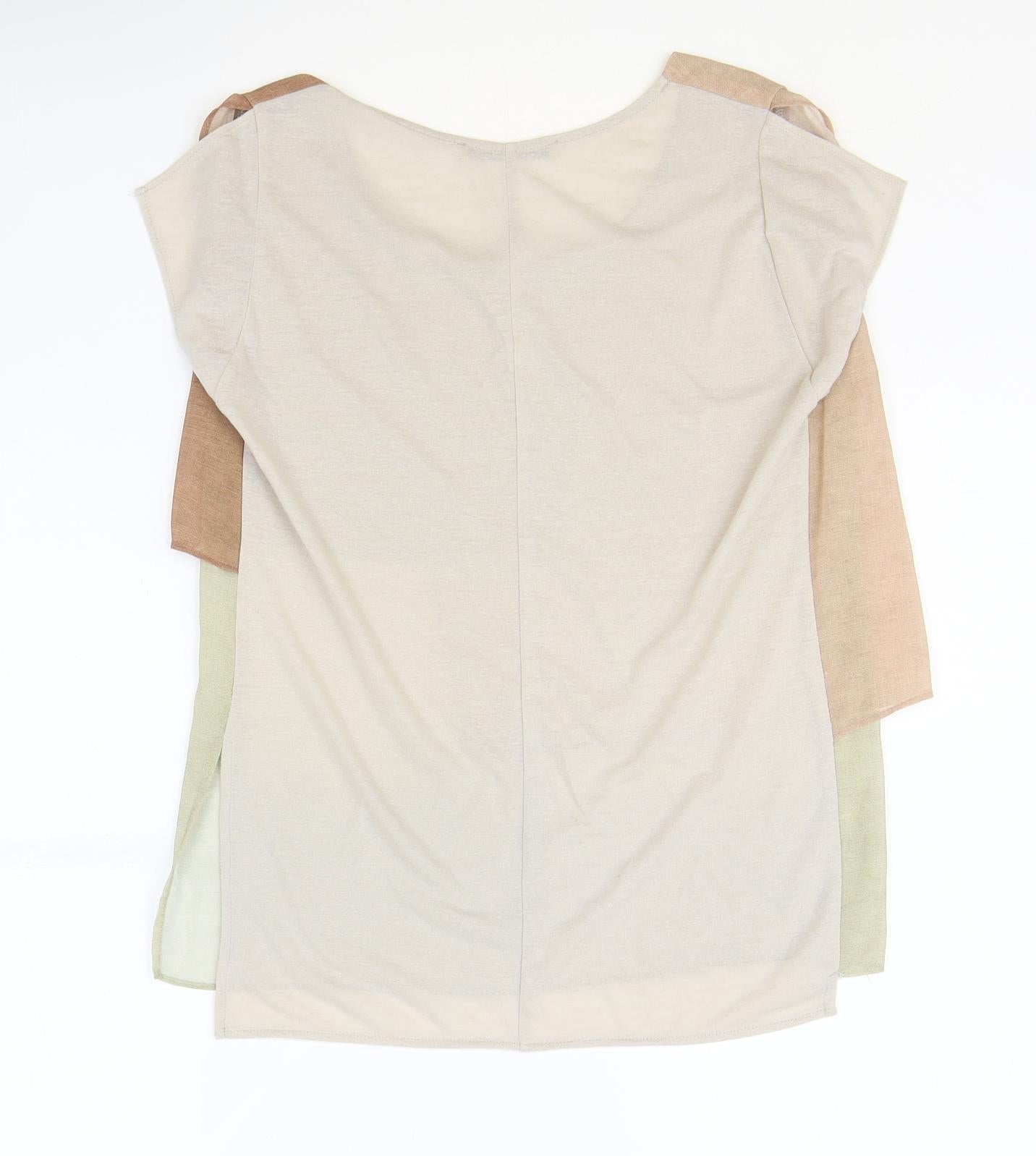 Zara Womens Brown Polyester Basic T-Shirt Size S Scoop Neck