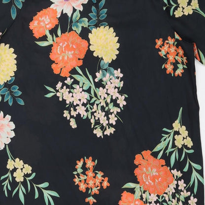 Boohoo Womens Black Floral Polyester T-Shirt Dress Size 8 Round Neck Button - Cold Shoulder