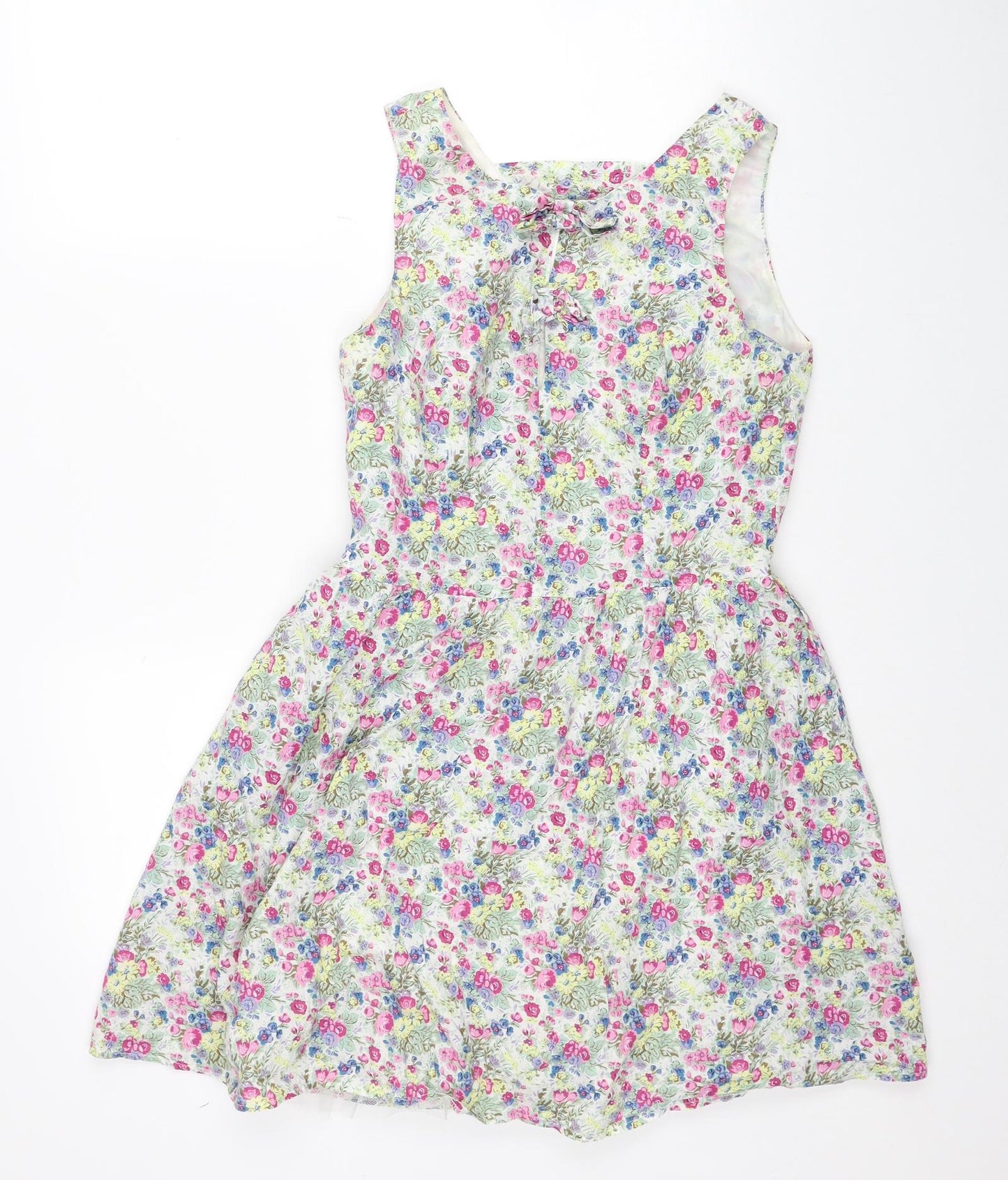 Be Beau Womens Multicoloured Floral Cotton Fit & Flare Size 10 Boat Neck Zip