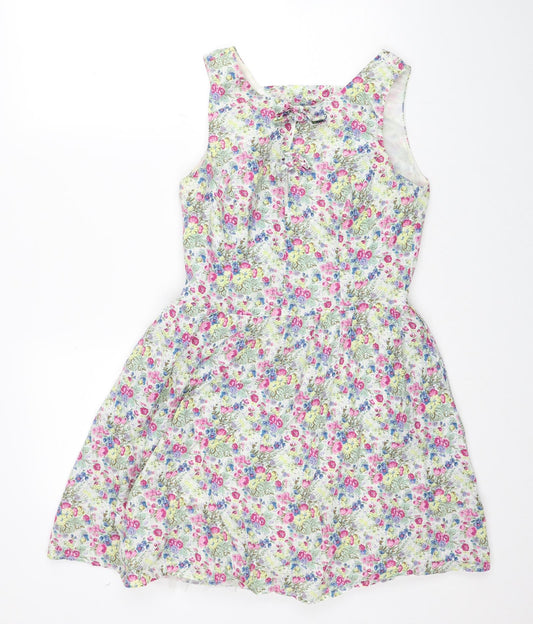 Be Beau Womens Multicoloured Floral Cotton Fit & Flare Size 10 Boat Neck Zip