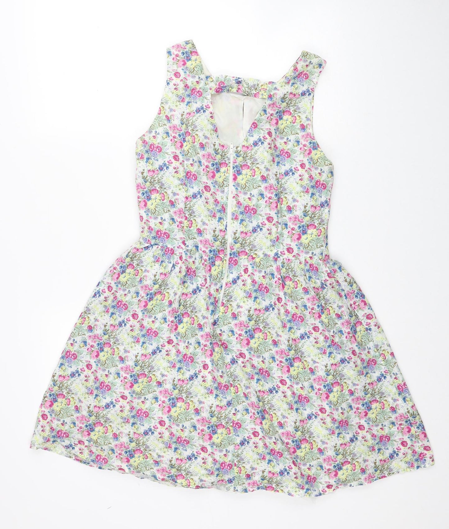 Be Beau Womens Multicoloured Floral Cotton Fit & Flare Size 10 Boat Neck Zip