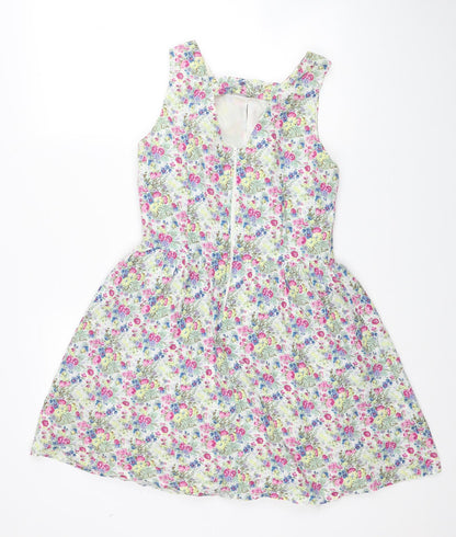 Be Beau Womens Multicoloured Floral Cotton Fit & Flare Size 10 Boat Neck Zip