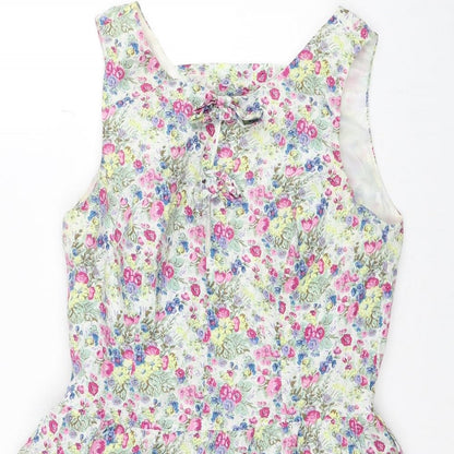Be Beau Womens Multicoloured Floral Cotton Fit & Flare Size 10 Boat Neck Zip