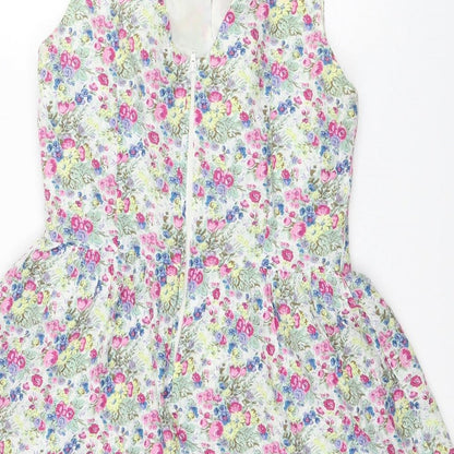 Be Beau Womens Multicoloured Floral Cotton Fit & Flare Size 10 Boat Neck Zip