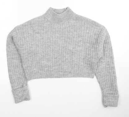 New Look Girls Grey Mock Neck Acrylic Pullover Jumper Size 9 Years Pullover