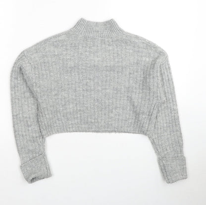 New Look Girls Grey Mock Neck Acrylic Pullover Jumper Size 9 Years Pullover