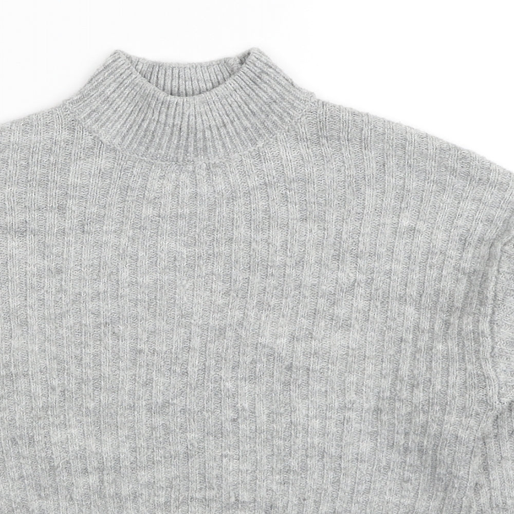 New Look Girls Grey Mock Neck Acrylic Pullover Jumper Size 9 Years Pullover