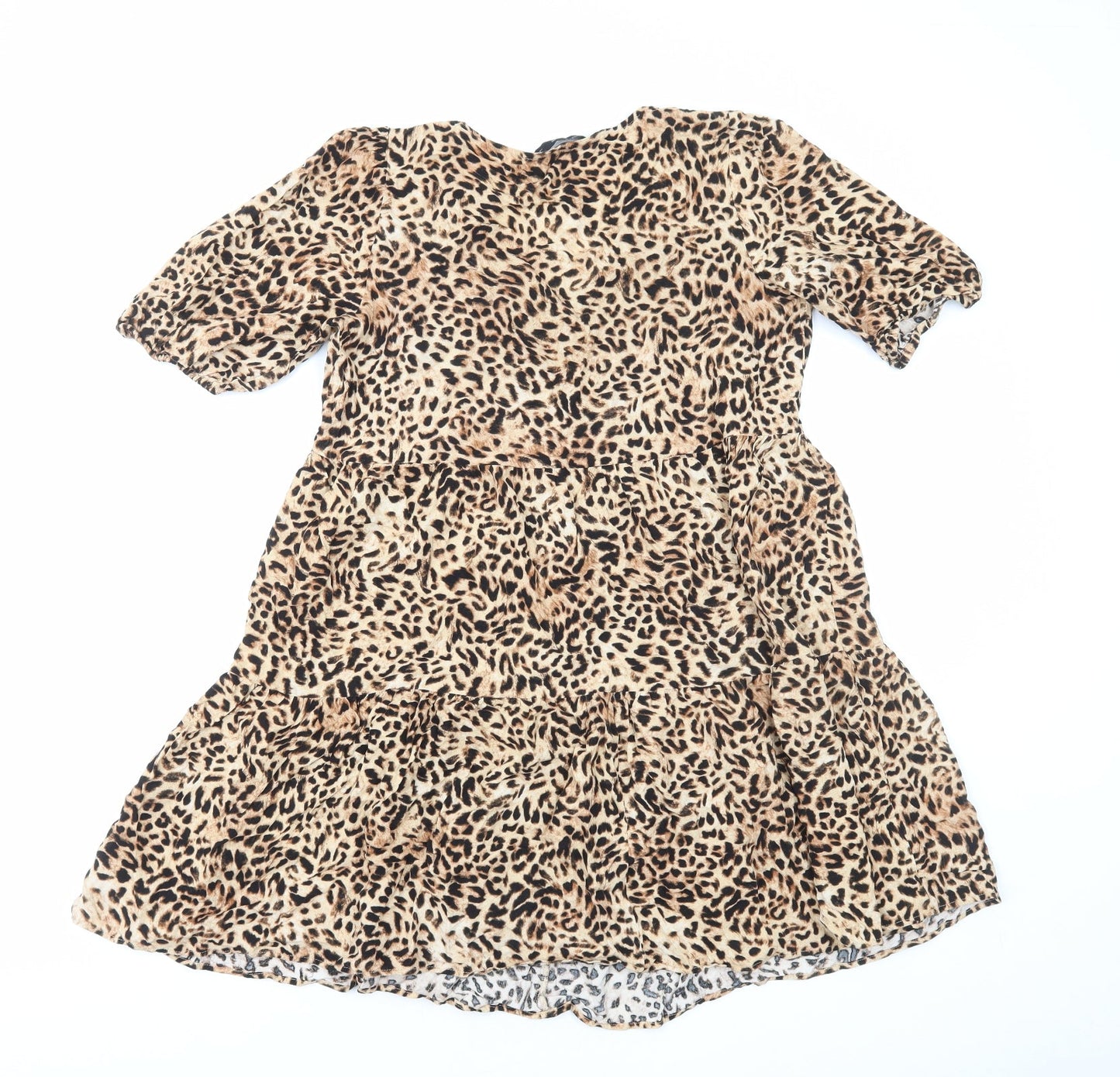 F&F Womens Brown Animal Print Viscose A-Line Size 10 Scoop Neck Pullover - Leopard Print