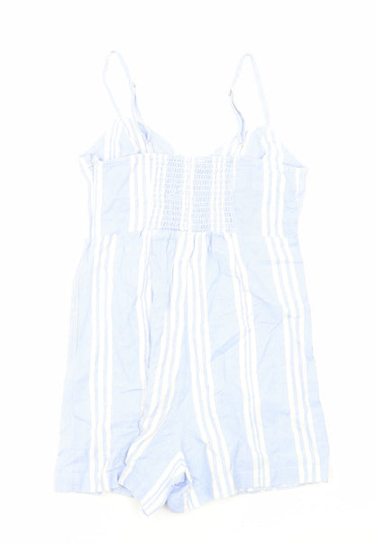 Japna Womens Blue Striped Cotton Playsuit One-Piece Size S Zip