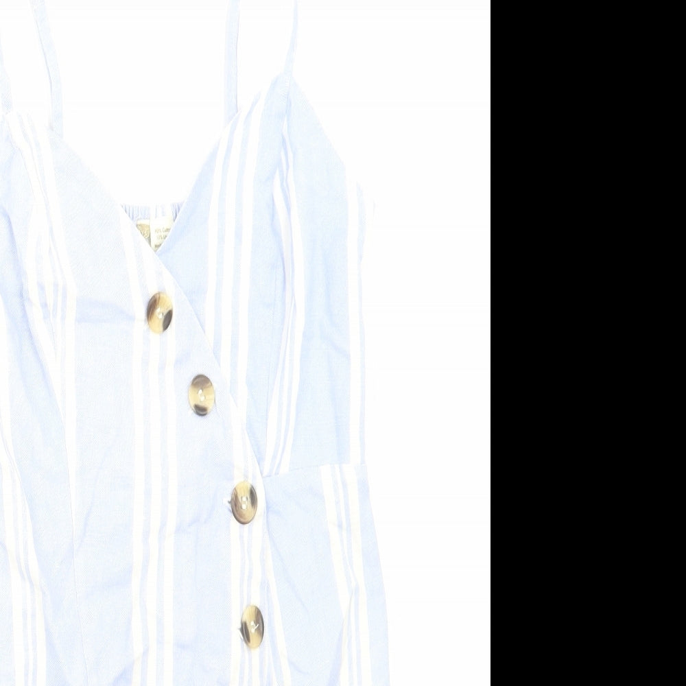 Japna Womens Blue Striped Cotton Playsuit One-Piece Size S Zip