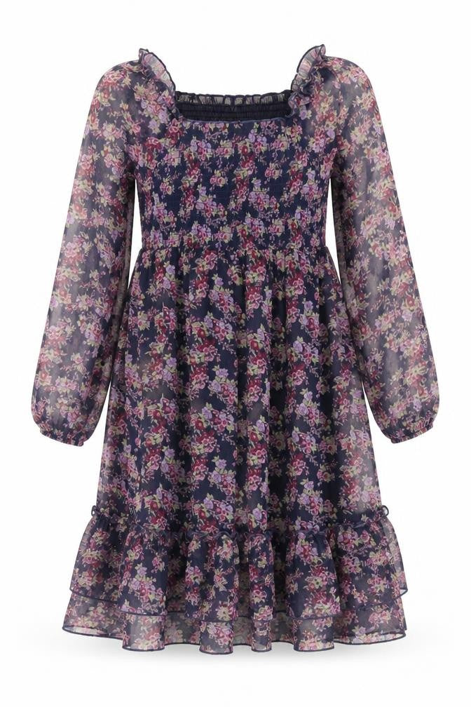NEXT Womens Purple Floral Polyester A-Line Size 10 Square Neck Pullover - Shirred Top