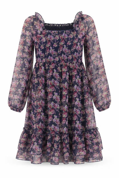 NEXT Womens Purple Floral Polyester A-Line Size 10 Square Neck Pullover - Shirred Top