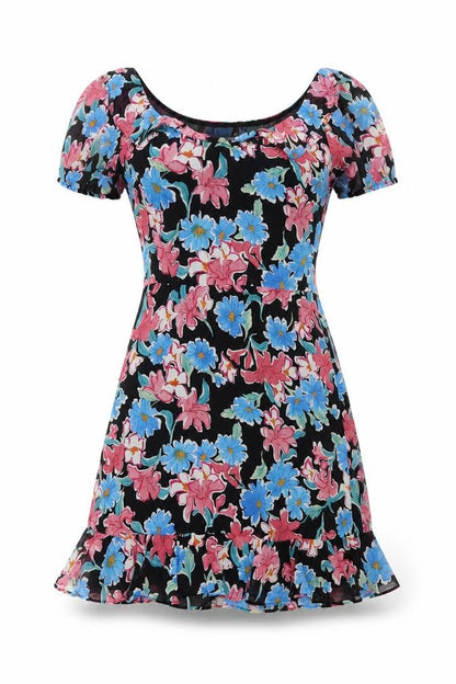Trafaluc Womens Black Floral Polyester Mini Size 6 Boat Neck Zip