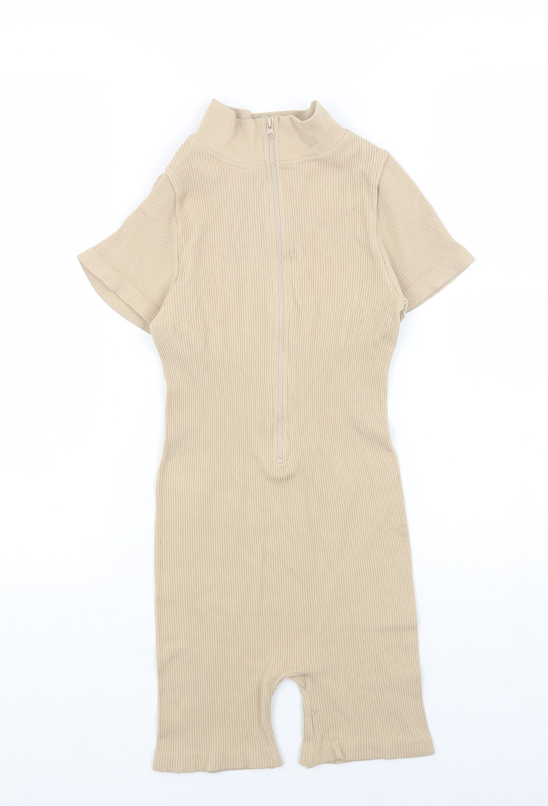 PRETTYLITTLETHING Womens Beige Polyester Playsuit One-Piece Size S L5 in Zip