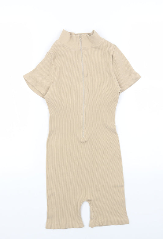 PRETTYLITTLETHING Womens Beige Polyester Playsuit One-Piece Size S L5 in Zip