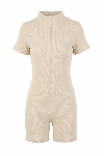 PRETTYLITTLETHING Womens Beige Polyester Playsuit One-Piece Size S L5 in Zip