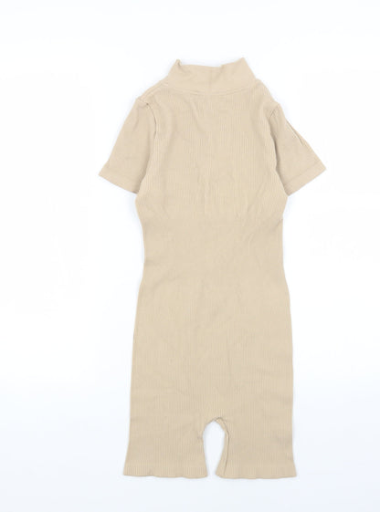 PRETTYLITTLETHING Womens Beige Polyester Playsuit One-Piece Size S L5 in Zip