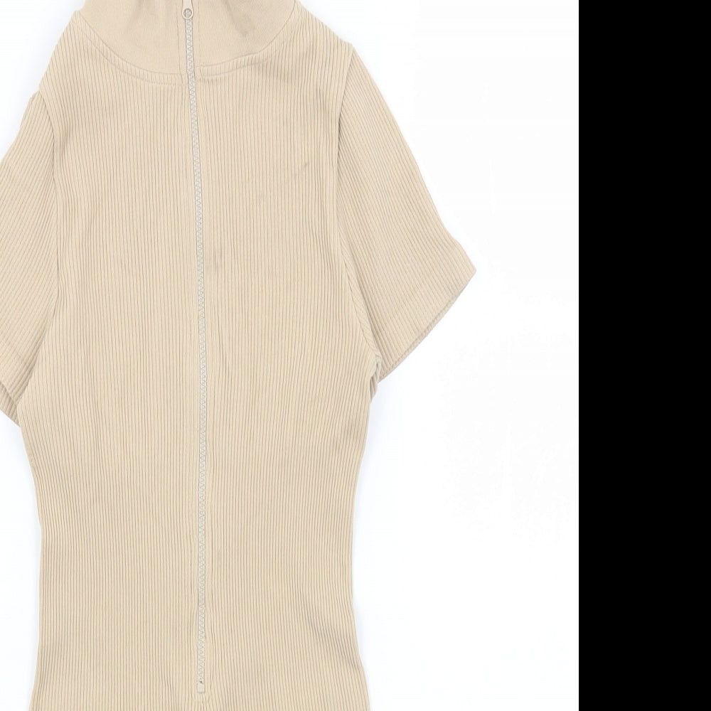 PRETTYLITTLETHING Womens Beige Polyester Playsuit One-Piece Size S L5 in Zip